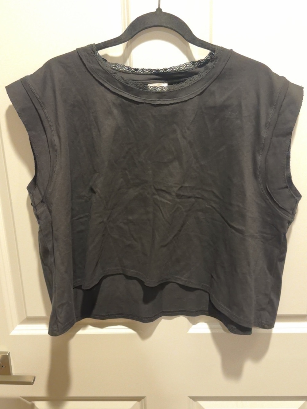 Boxy Black Cropped Tank with Raw-Edge Neck